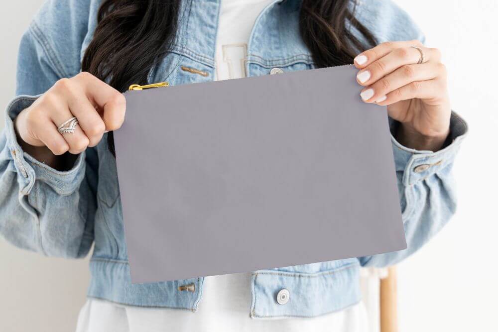 grey canvas cosmetic bag