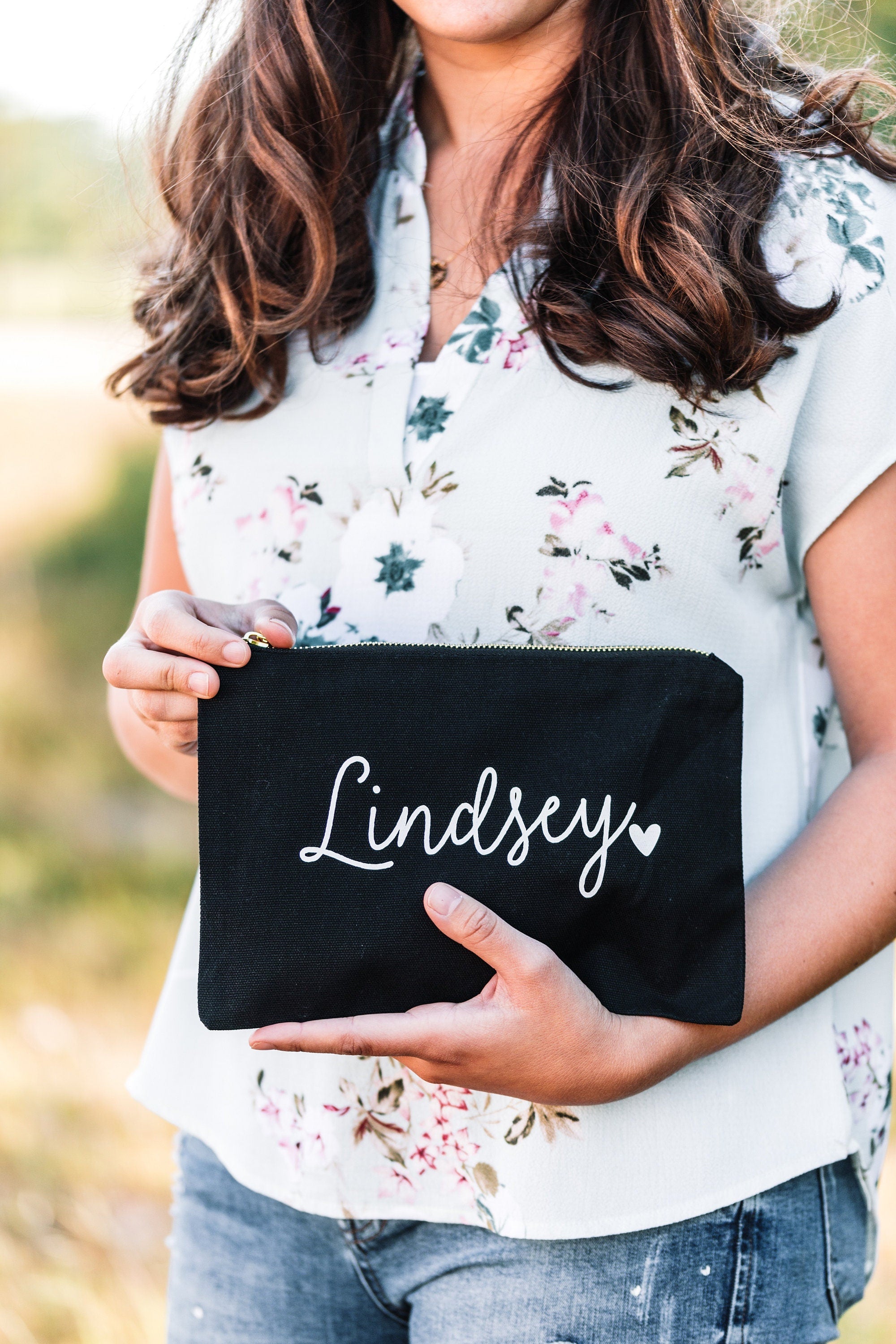 Canvas Makeup Bag | Custom Cosmetic Bags for Bridesmaid Gifts - EverlyGrayce