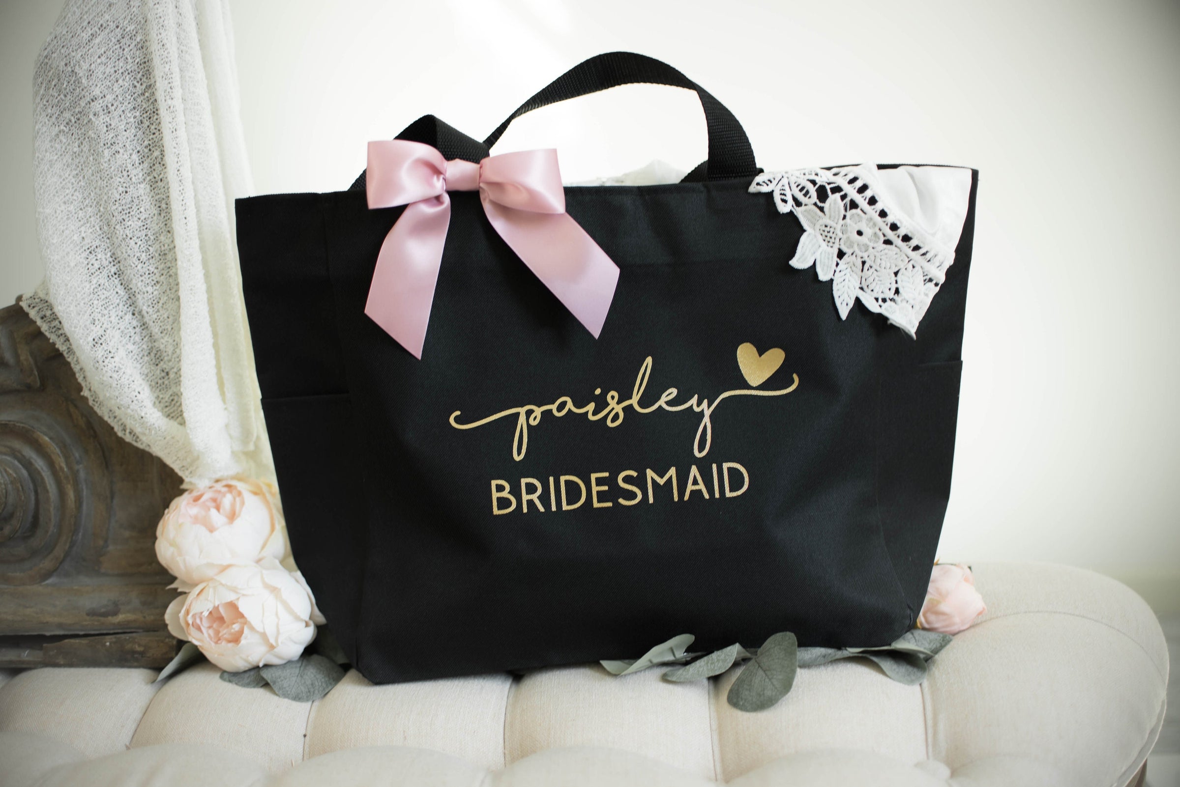Personalized Tote Bag - Custom Bridesmaid Bags for Wedding Day - EverlyGrayce