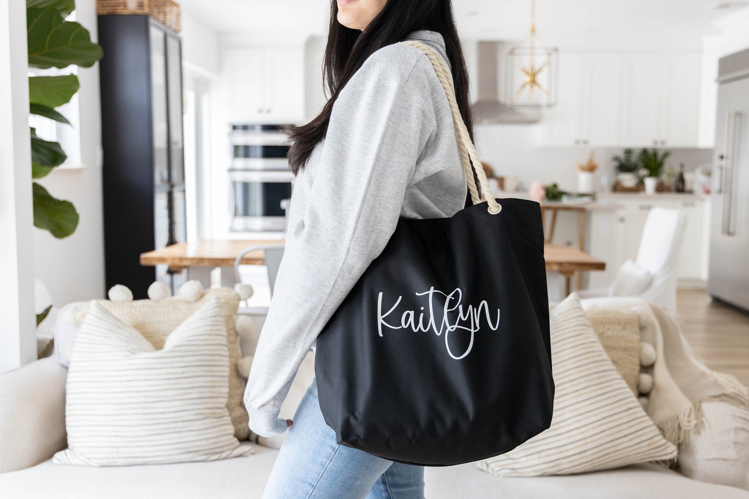 Bridesmaid Beach Bag - Personalized Rope Handle Tote Bag - EverlyGrayce