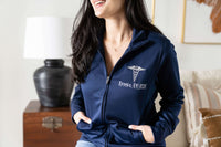 nurses fleece jackets with custom name and medical caduceus