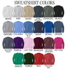 a collection of 16 different colored sweatshirts, each with a unique color and design, arranged in a grid format.