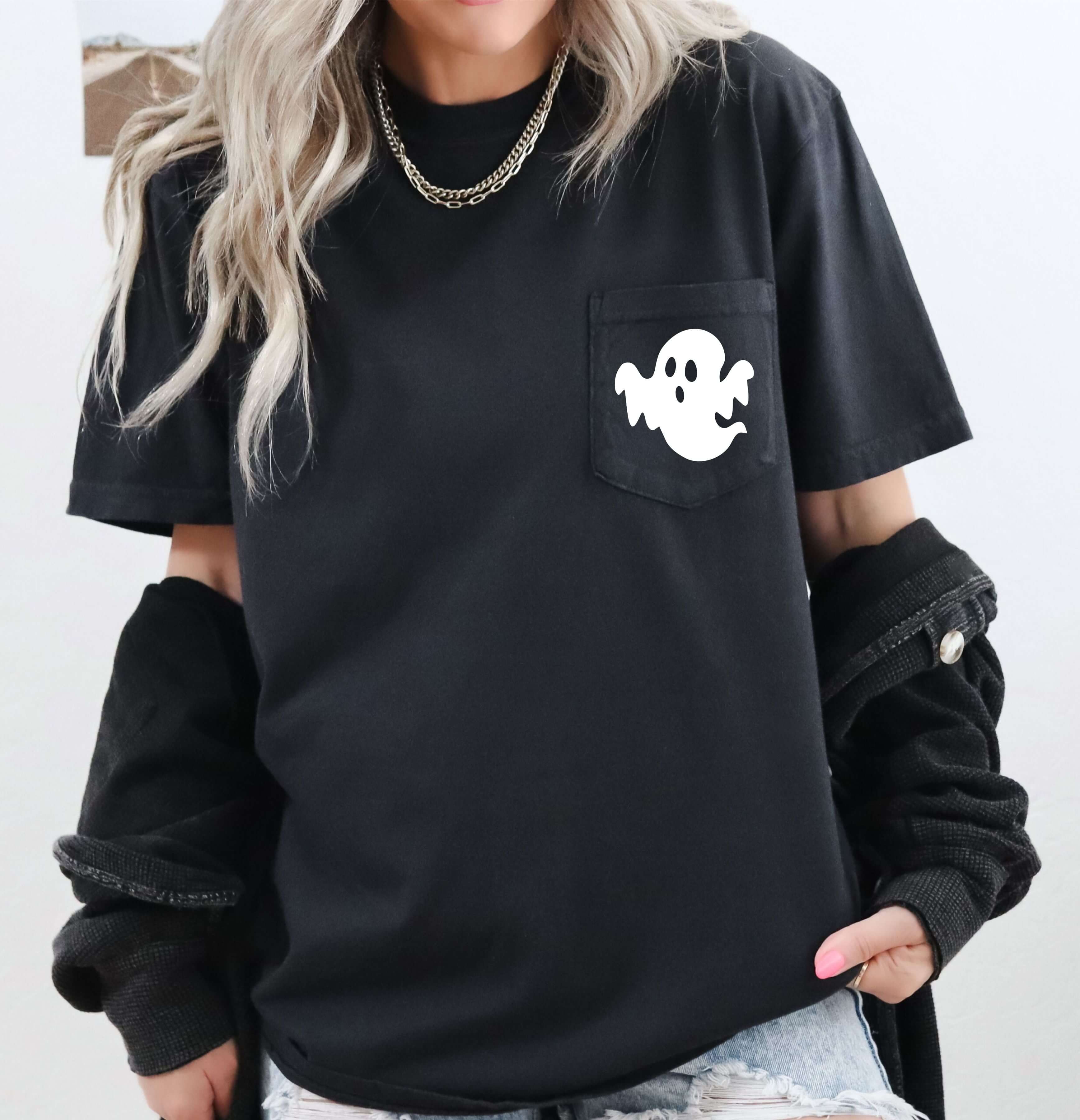 Ghost Pocket Halloween Shirt for Women – Get your Spooky Tee Now