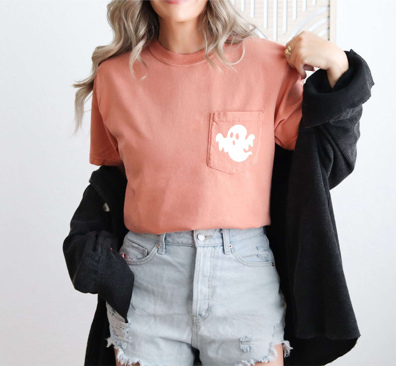 Ghost Comfort Colors Pocket Halloween Shirt