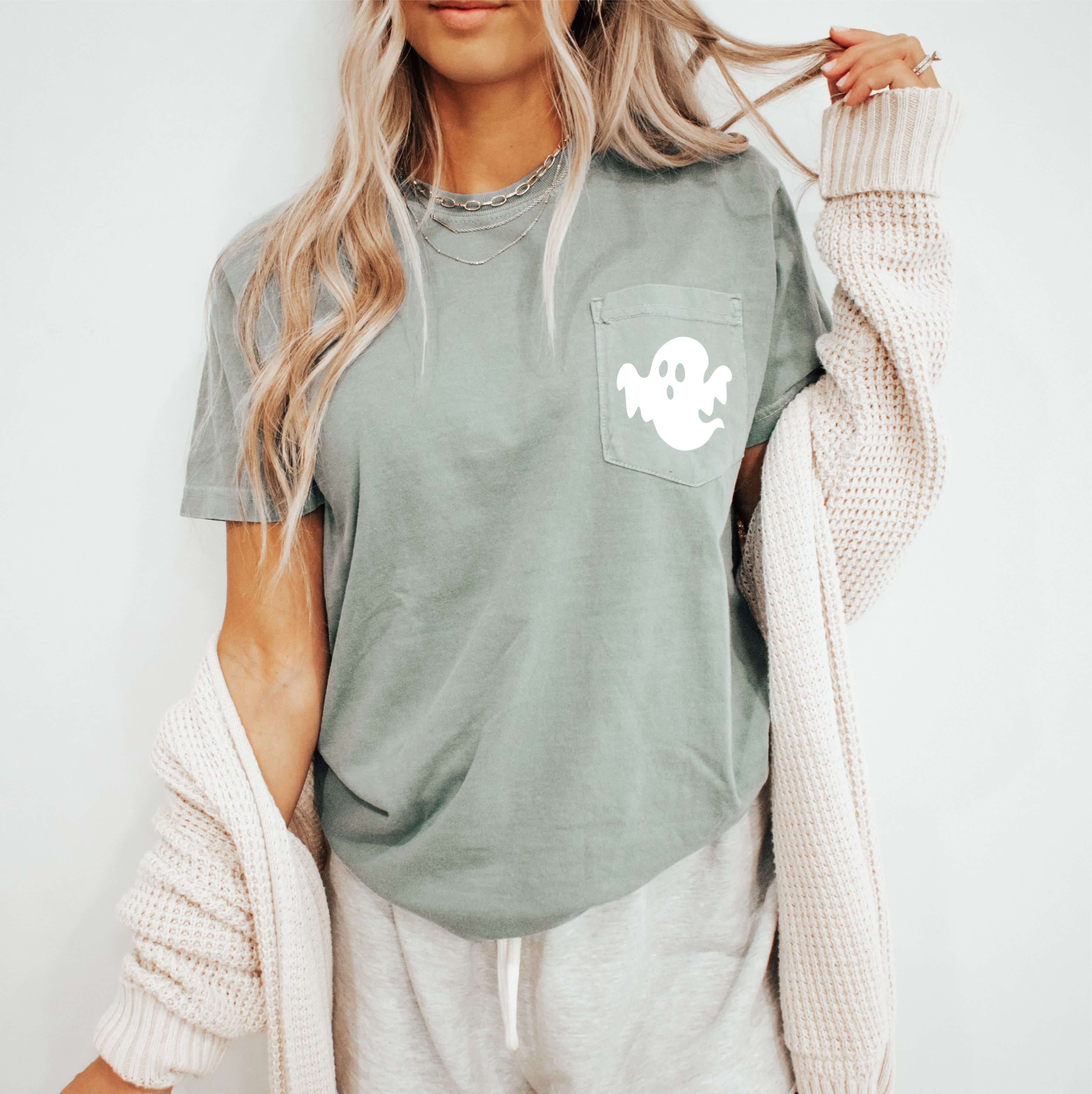Ghost Pocket Halloween Shirt for Women – Get your Spooky Tee Now