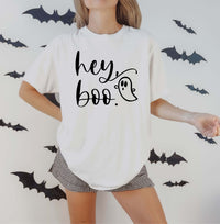 Hey Boo Ghost Graphic Halloween Shirt for Women
