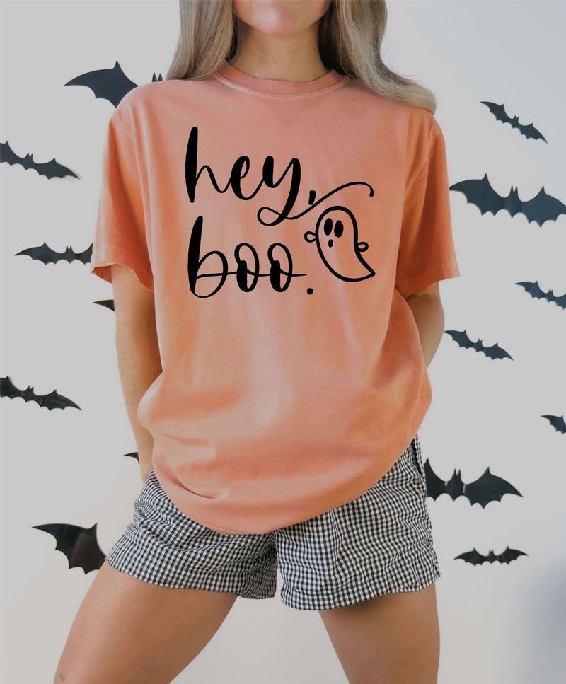 Hey Boo Ghost Graphic Halloween Shirt for Women