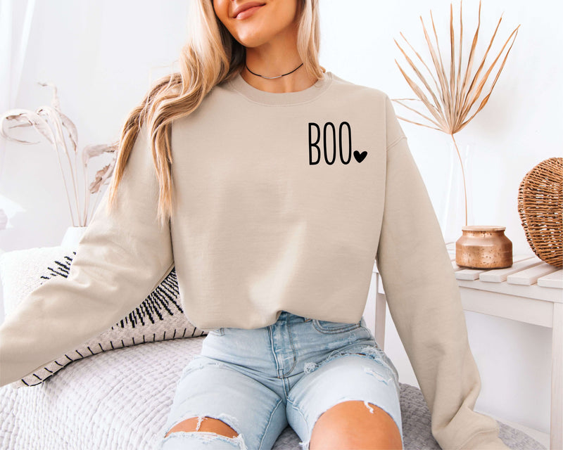 BOO Halloween Sweatshirt for Women with Heart Icon