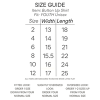 youth button up shirt size chart