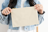 beige canvas cosmetic bag