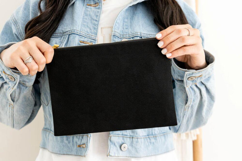 black canvas cosmetic bag