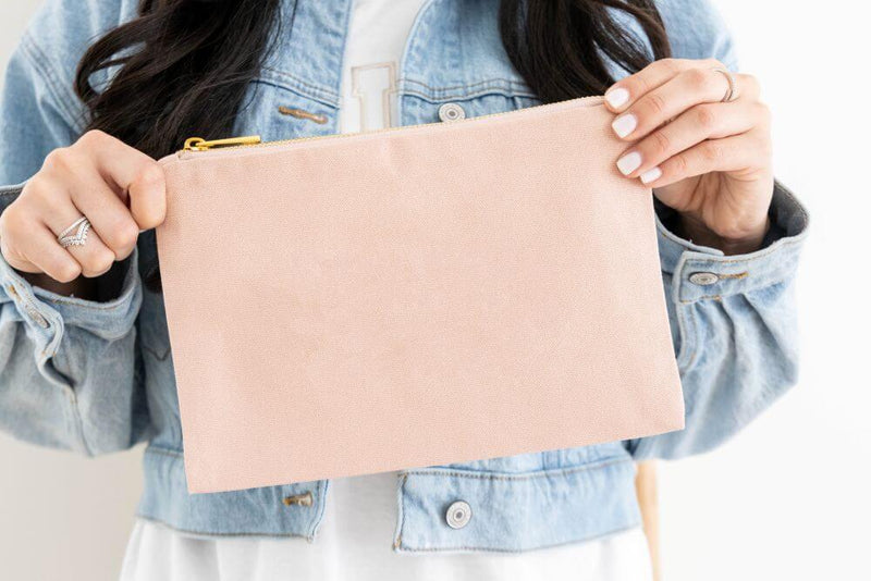 blush peach canvas cosmetic bag