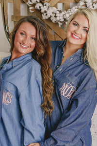 bridesmaid button down denim shirt