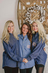 bridesmaid button down denim shirt