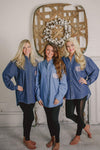 bridesmaid button down denim shirt