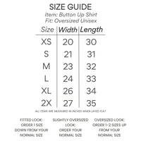 button up shirt size chart