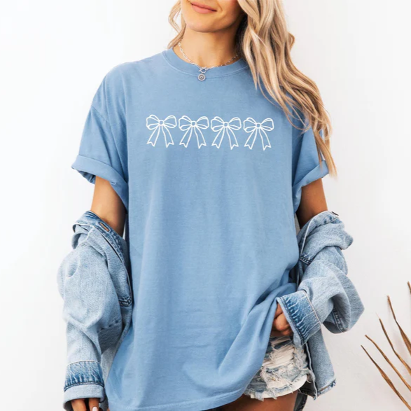 comfort colors bow shirt in blue
