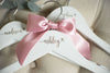 custom bridesmaid hangers with name and heart icon