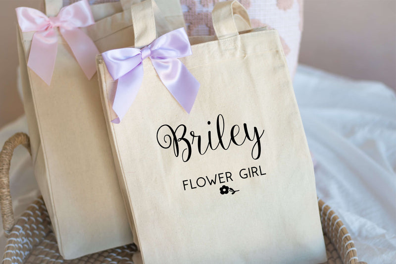 custom flower girl tote bag with bow