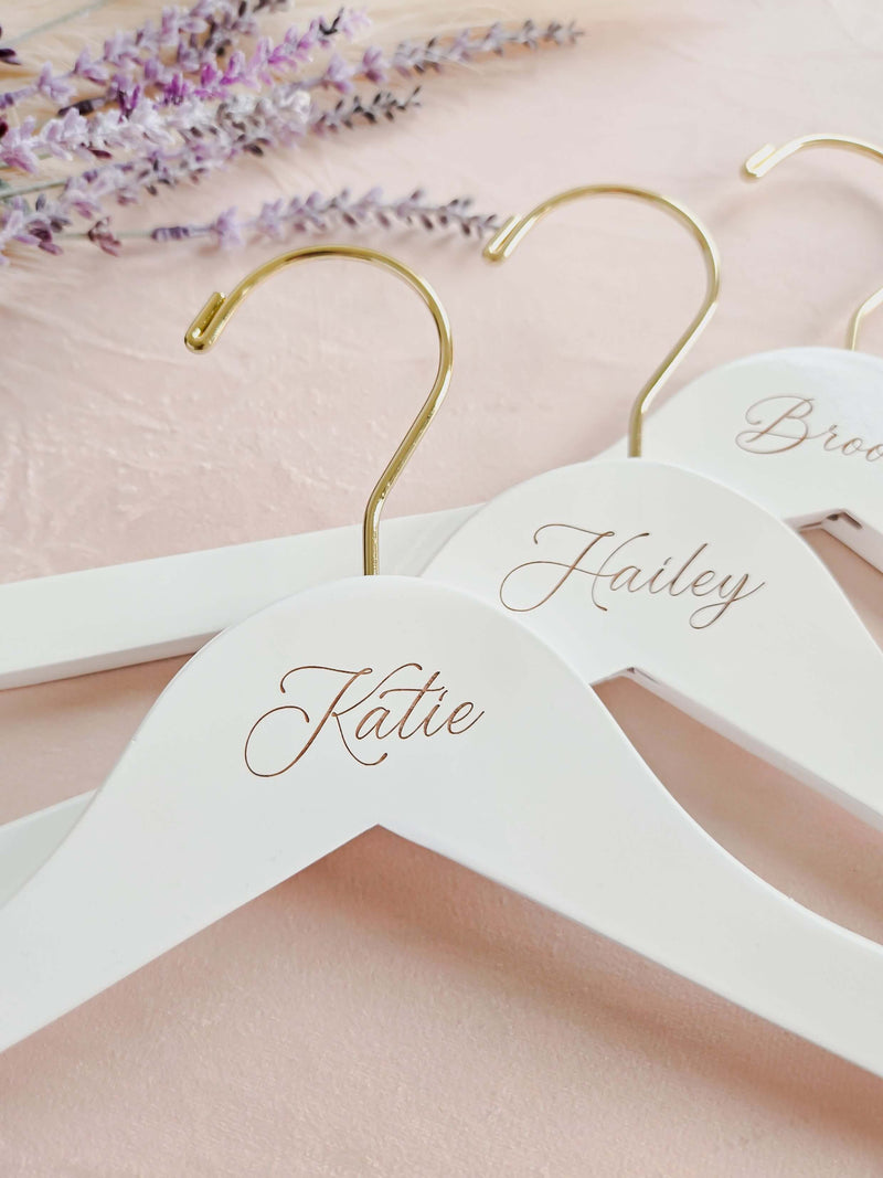 custom wedding hangers with names and gold hook