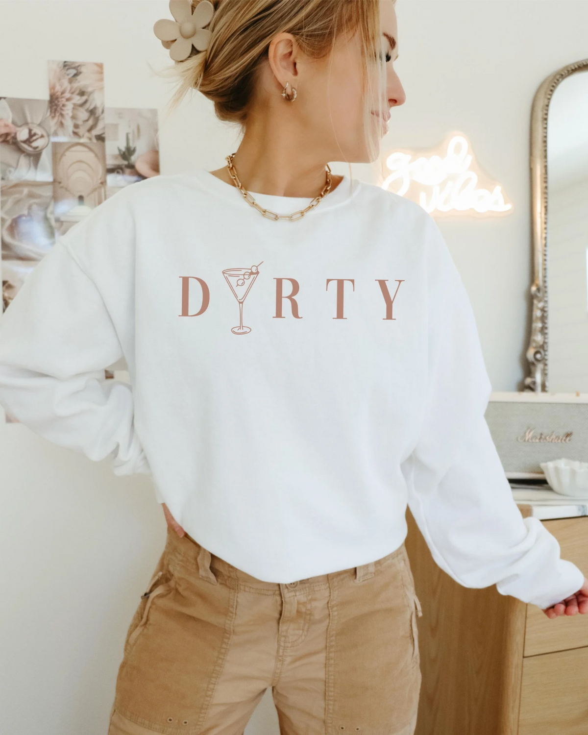 dirty martini sweater in white