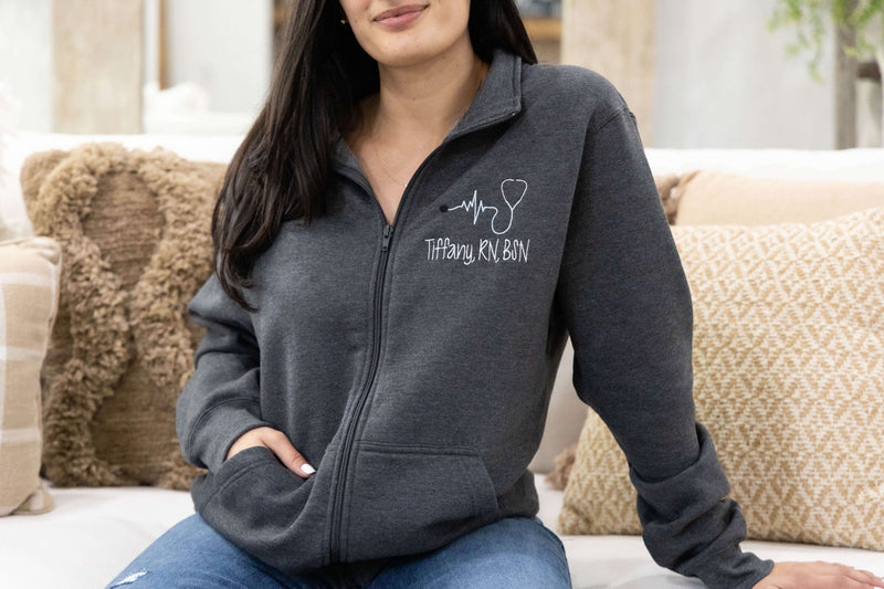 embroidered nurse jacket with name and stethoscope