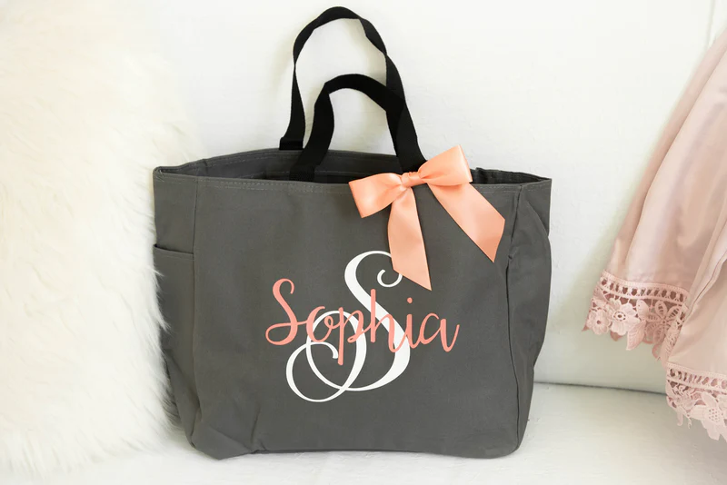 gray and pink custom tote bag