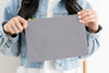 grey canvas cosmetic bag