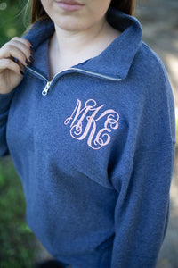 Monogram Quarter Zip Sweatshirt | Womens Embroidered Sweatshirt - EverlyGrayce 