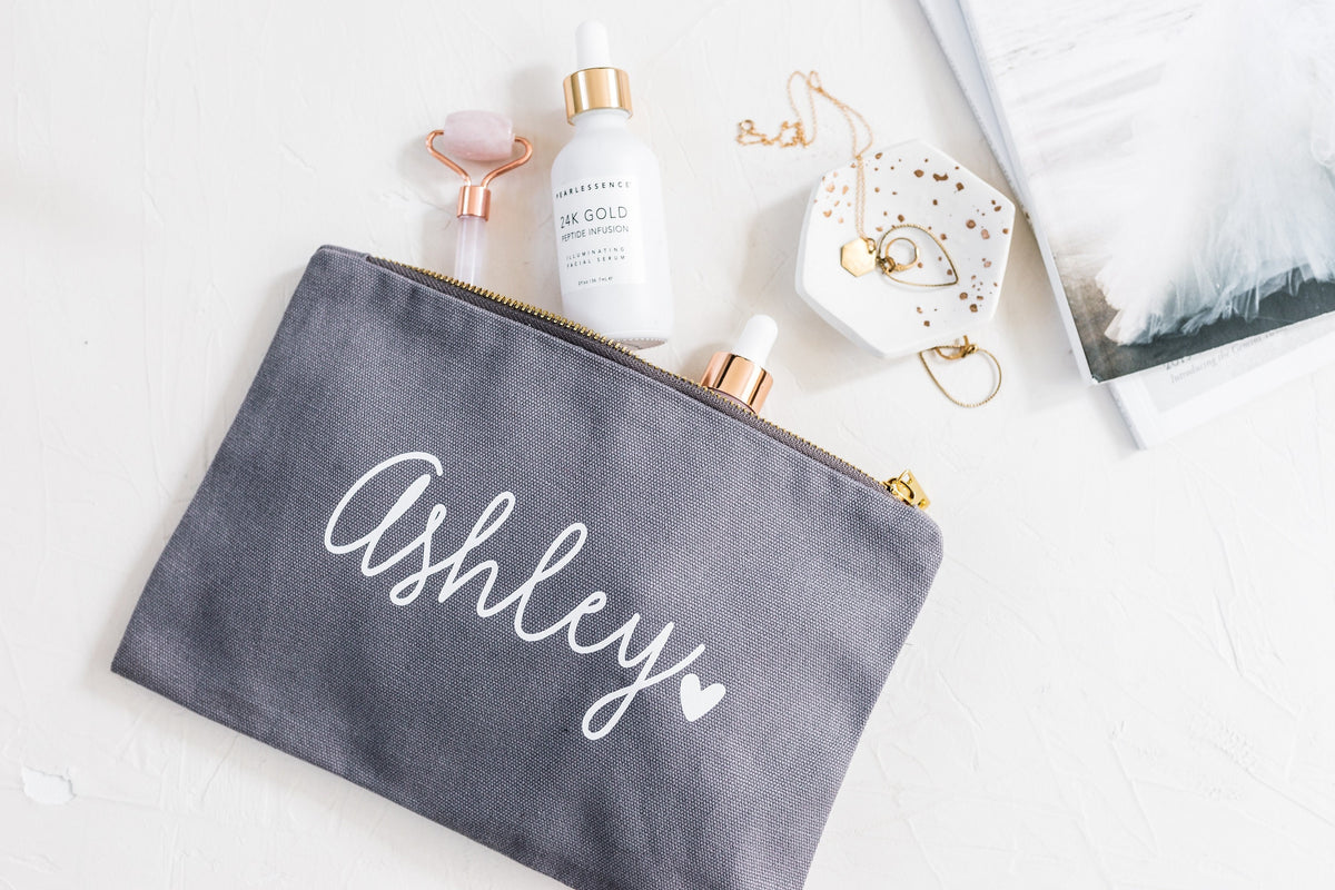 Canvas Makeup Bag | Custom Cosmetic Bags for Bridesmaid Gifts - EverlyGrayce 