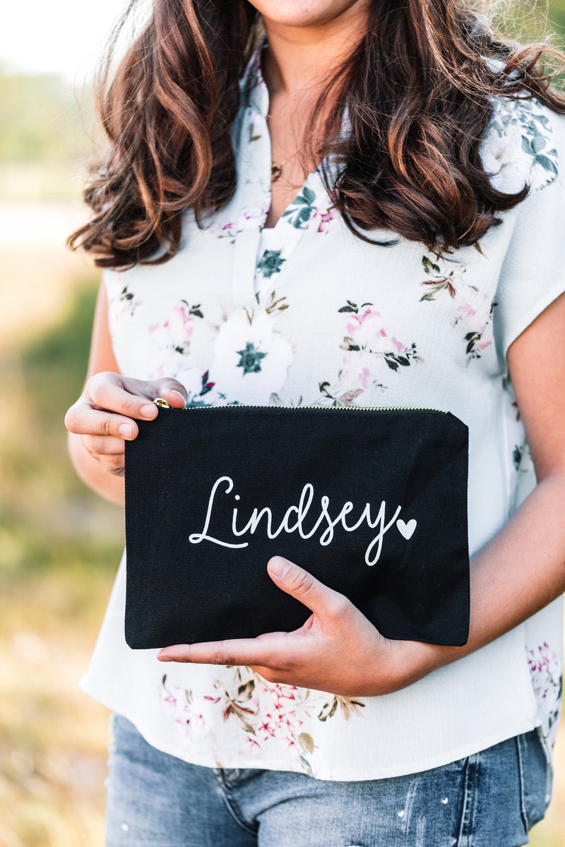 Canvas Makeup Bag | Custom Cosmetic Bags for Bridesmaid Gifts - EverlyGrayce 