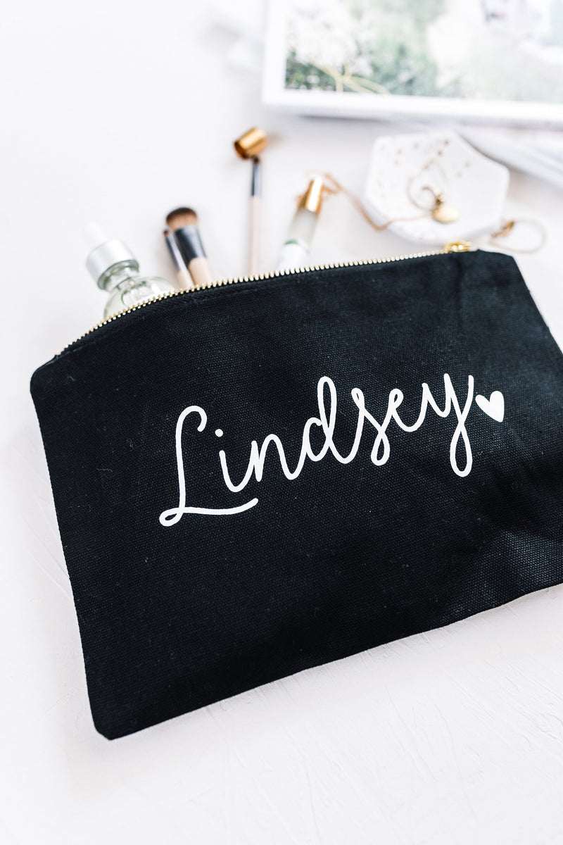 Canvas Makeup Bag | Custom Cosmetic Bags for Bridesmaid Gifts - EverlyGrayce 