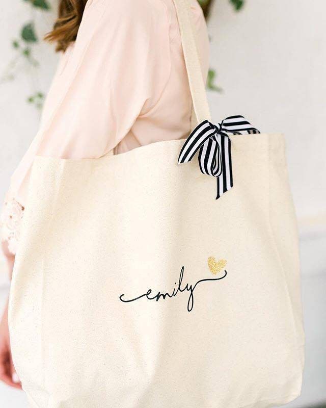 Personalized Bridesmaid Tote Bag - Custom Canvas Tote for Bridal Party Gifts - EverlyGrayce 