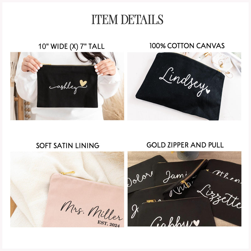 Personalized Cosmetic Bags | Cute Bridesmaid Gifts - EverlyGrayce 