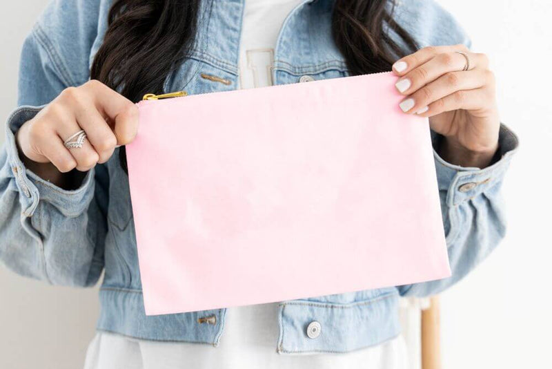 light pink canvas cosmetic bag