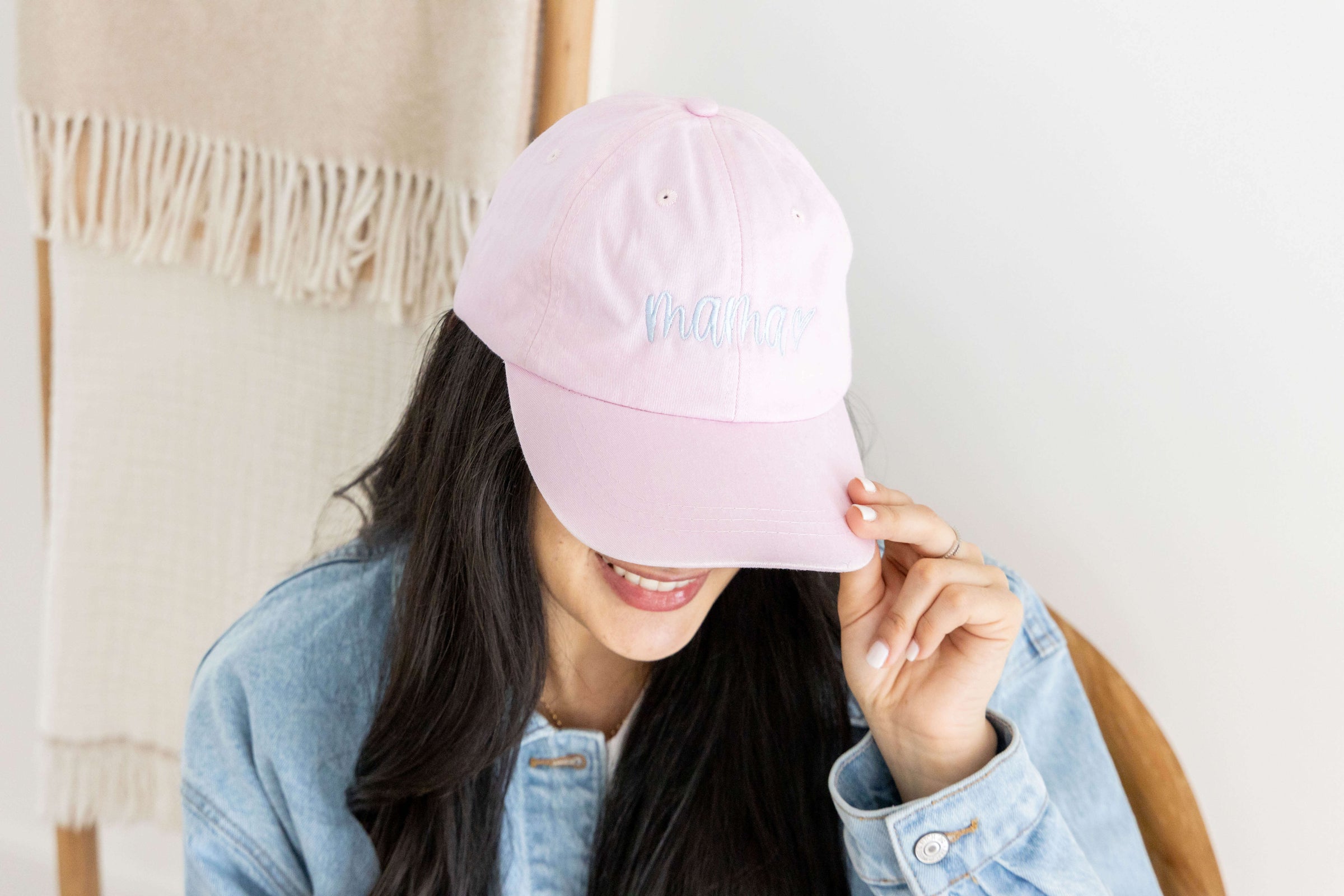 "Grandma" Embroidered Low Profile Cotton Cap - Pink Pigment Dyed Washed Twill Hat, Adjustable Snap Back