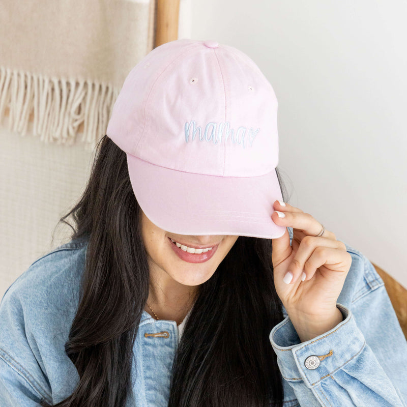 light pink mama baseball hat with heart