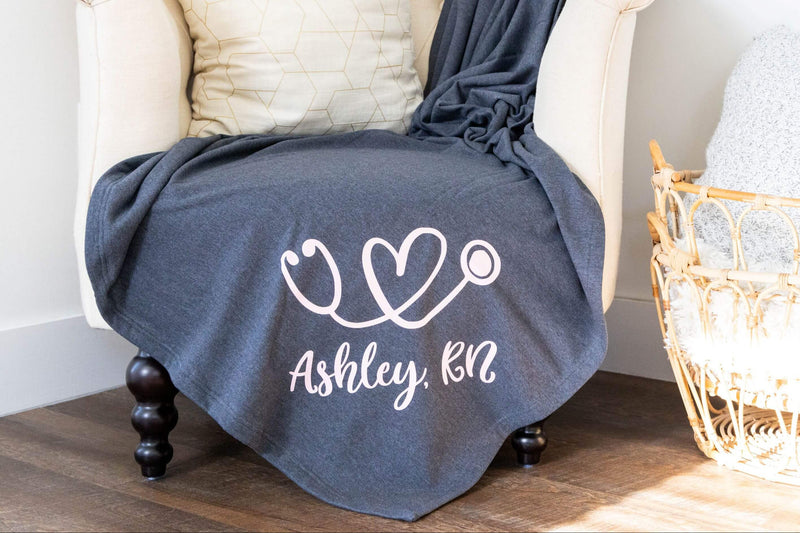 nurse blanket personalized with name and stethoscope