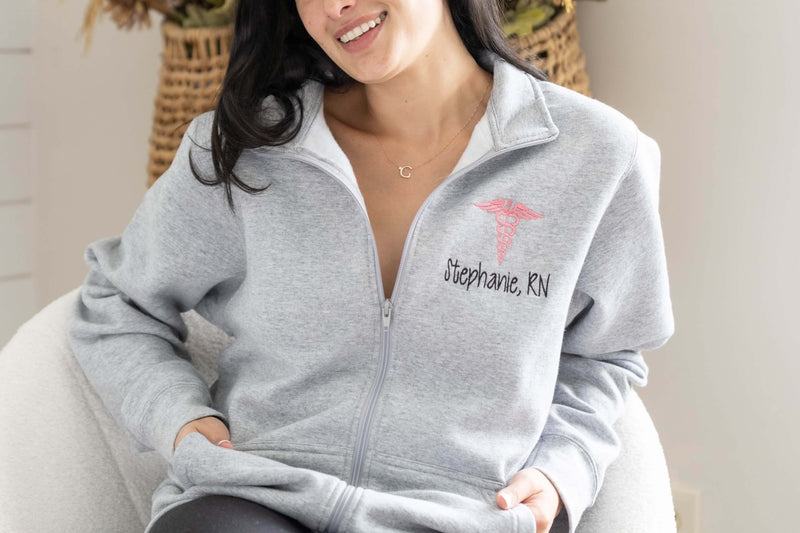 personalized nursing jackets embroidered with medical caduceus