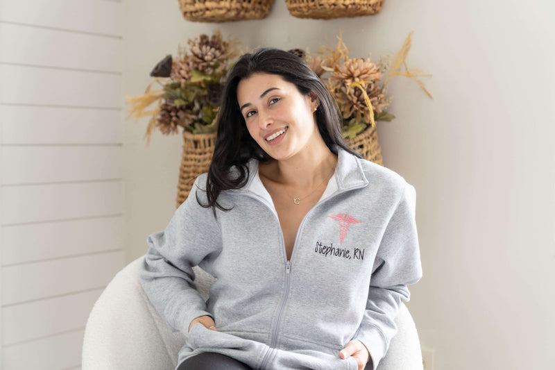 personalized nursing jackets embroidered with medical caduceus