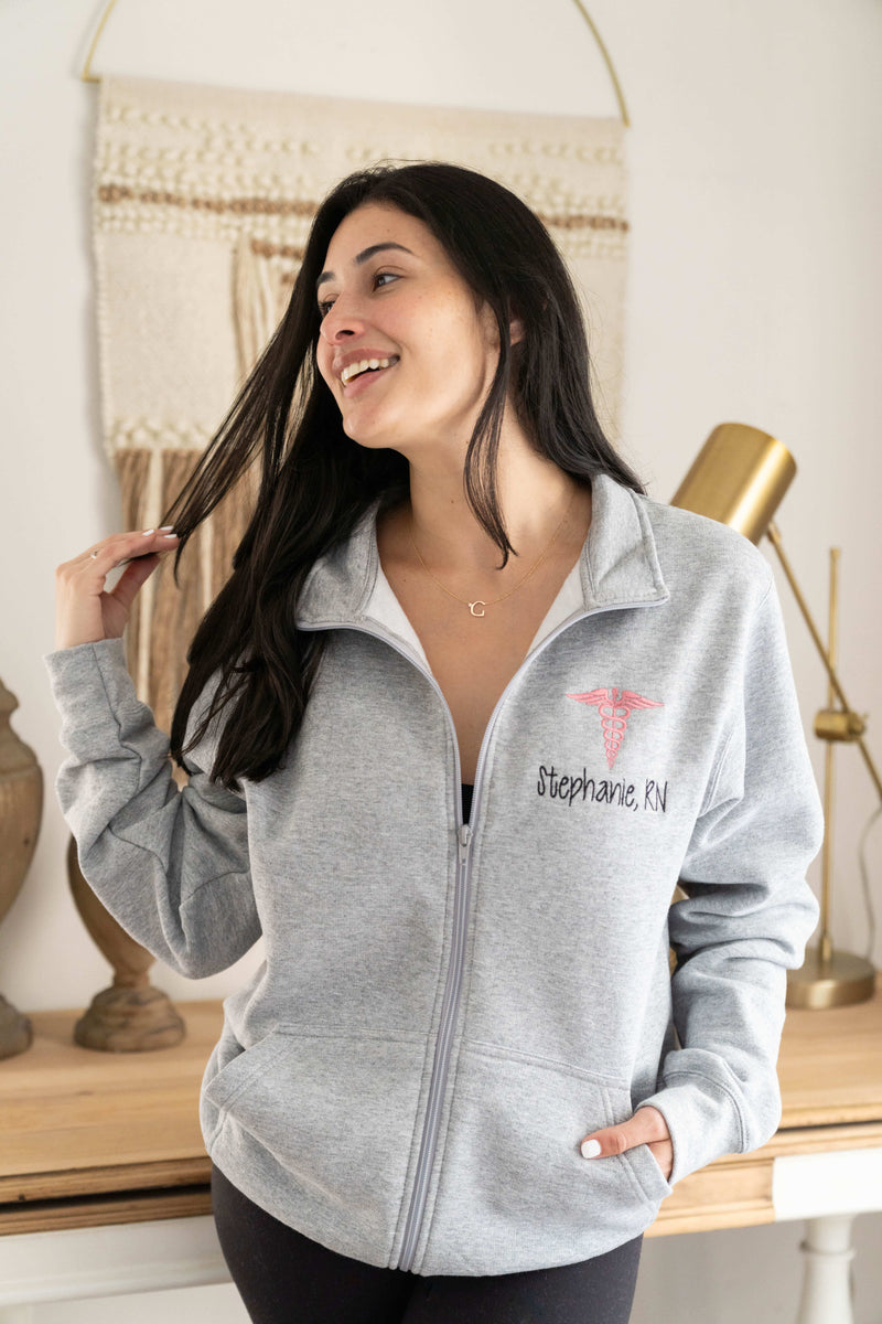 personalized nursing jackets embroidered with medical caduceus