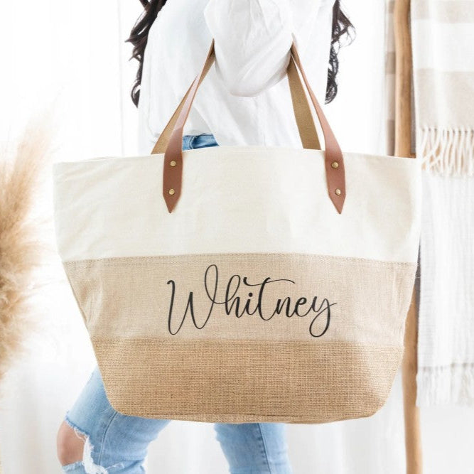 A personalized bridal party tote bag gift