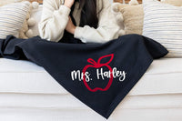 personalized teacher blanket with name and apple icon