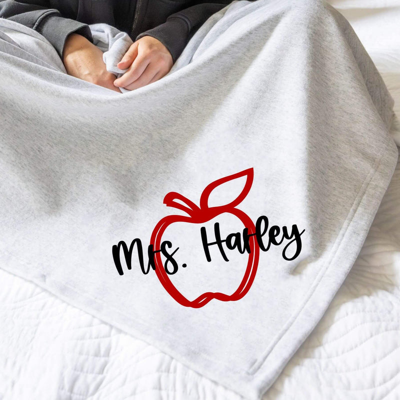 personalized teacher blanket with name and apple icon