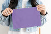 purple canvas cosmetic bag