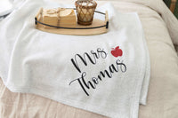 teacher blanket with name and glitter apple