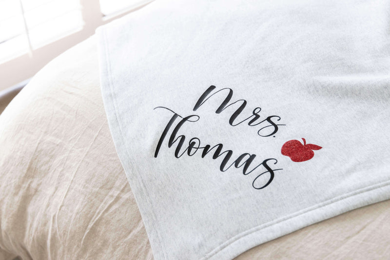 teacher blanket with name and glitter apple