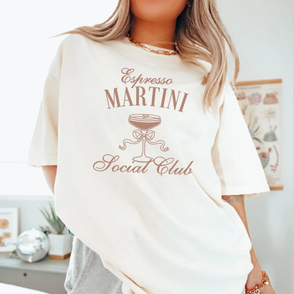 Woman in a white cocktail t-shirt