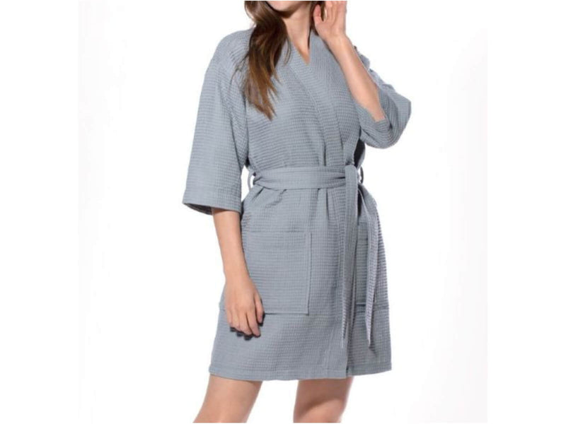 womens waffle robe grey