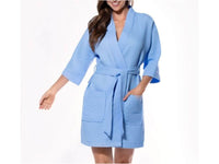 womens waffle robe serenity blue